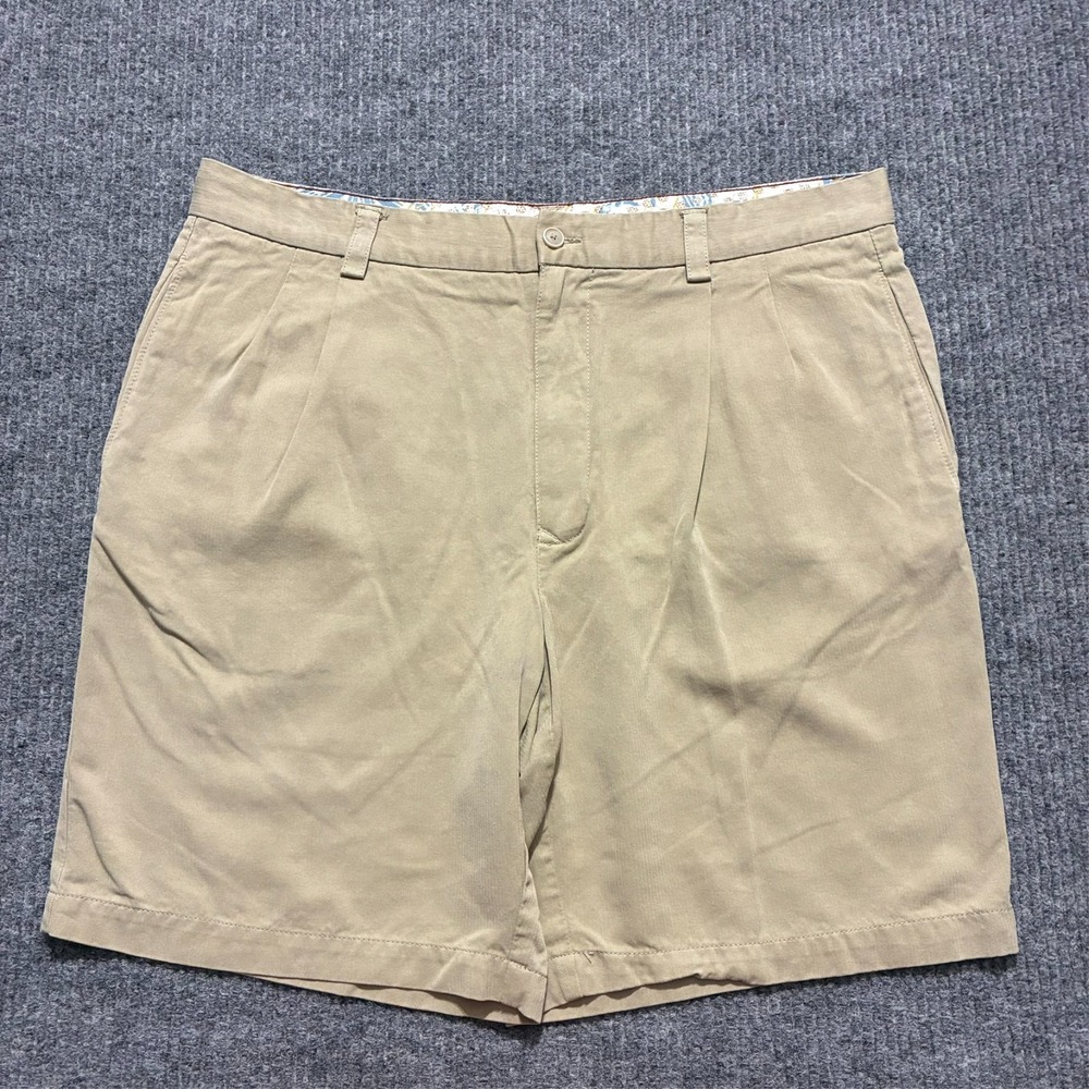 Tommy Bahama Mens Shorts Size‎ 36 Beige Silk Pleated Front Outdoor Mid Rise